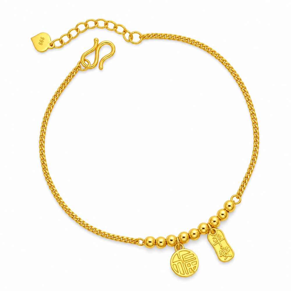 999 Gold Blessings Duet Bracelet — YB12981-1
