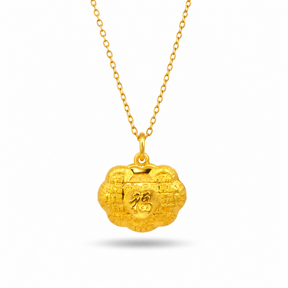 999 Gold Longevity Lock Pendant – front view