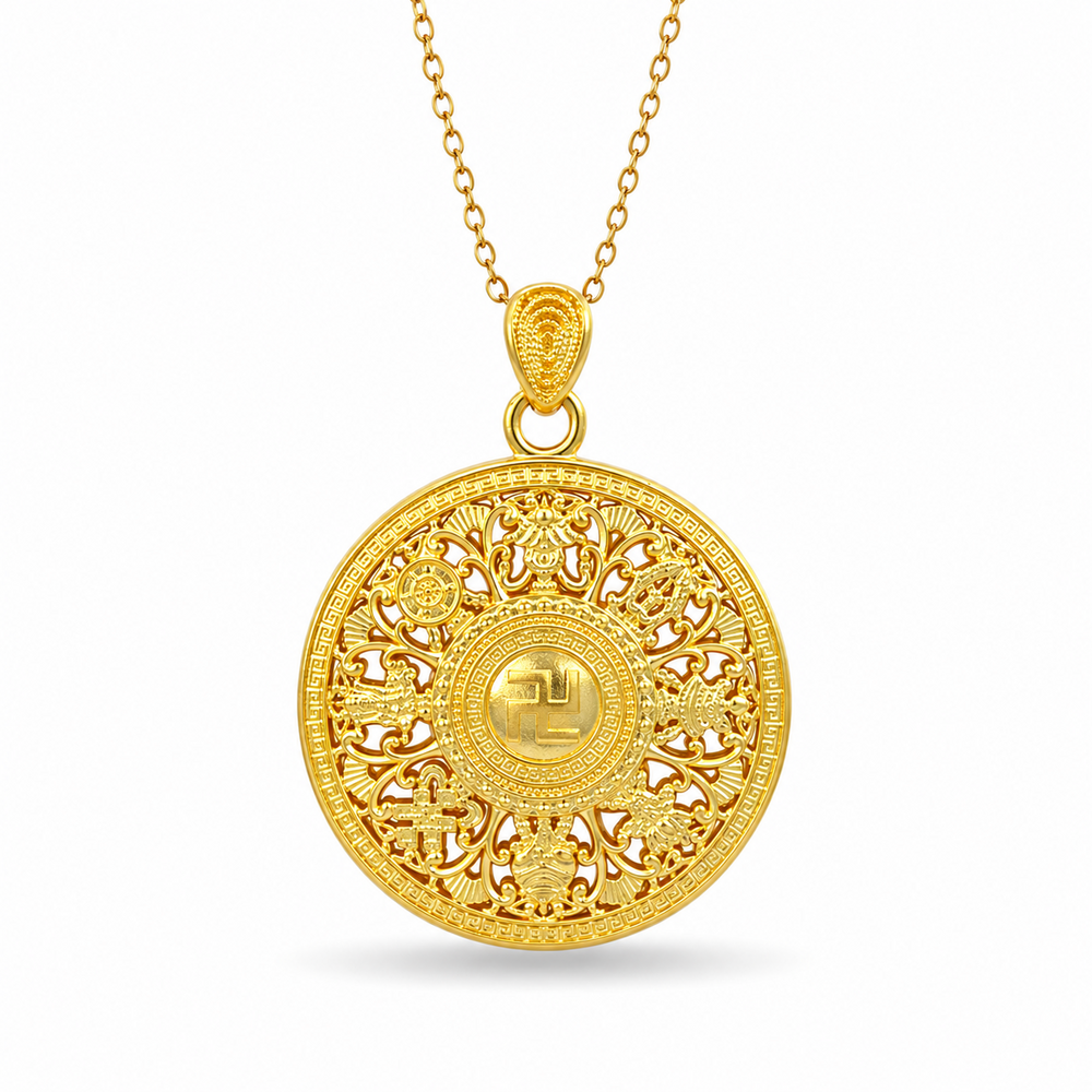 999 Gold The Eight Mascots Pendant – back view
