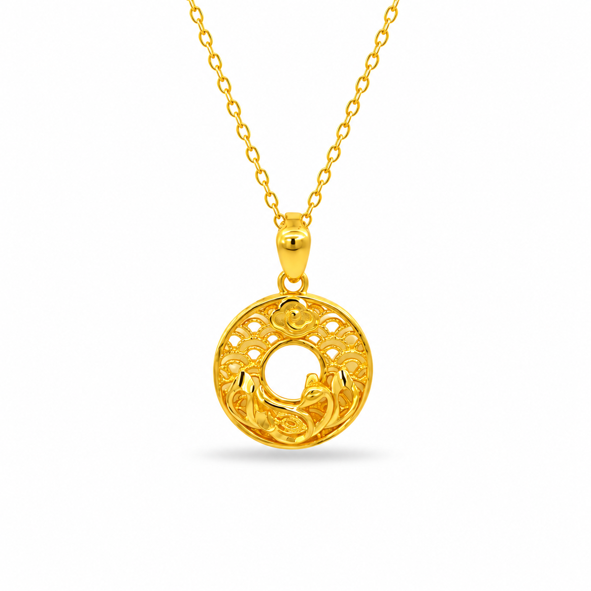 999 Gold Peacock Bloom Pendant